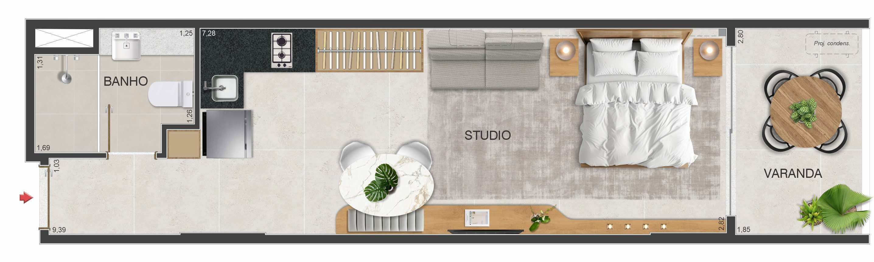 Planta de studio — imagem ilustrativa de outro empreendimento