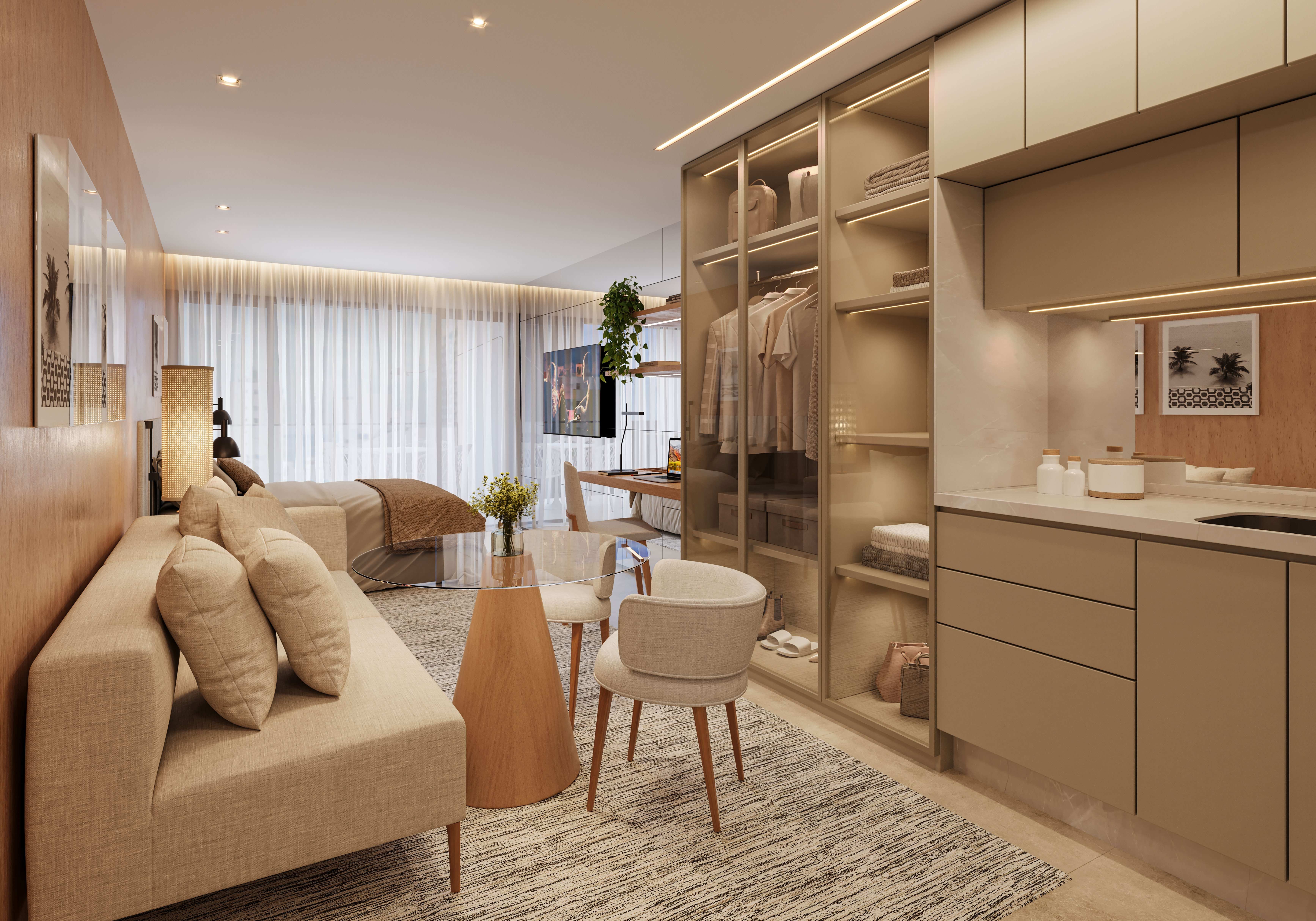 Interior ilustrativo de studio, referência de outro empreendimento